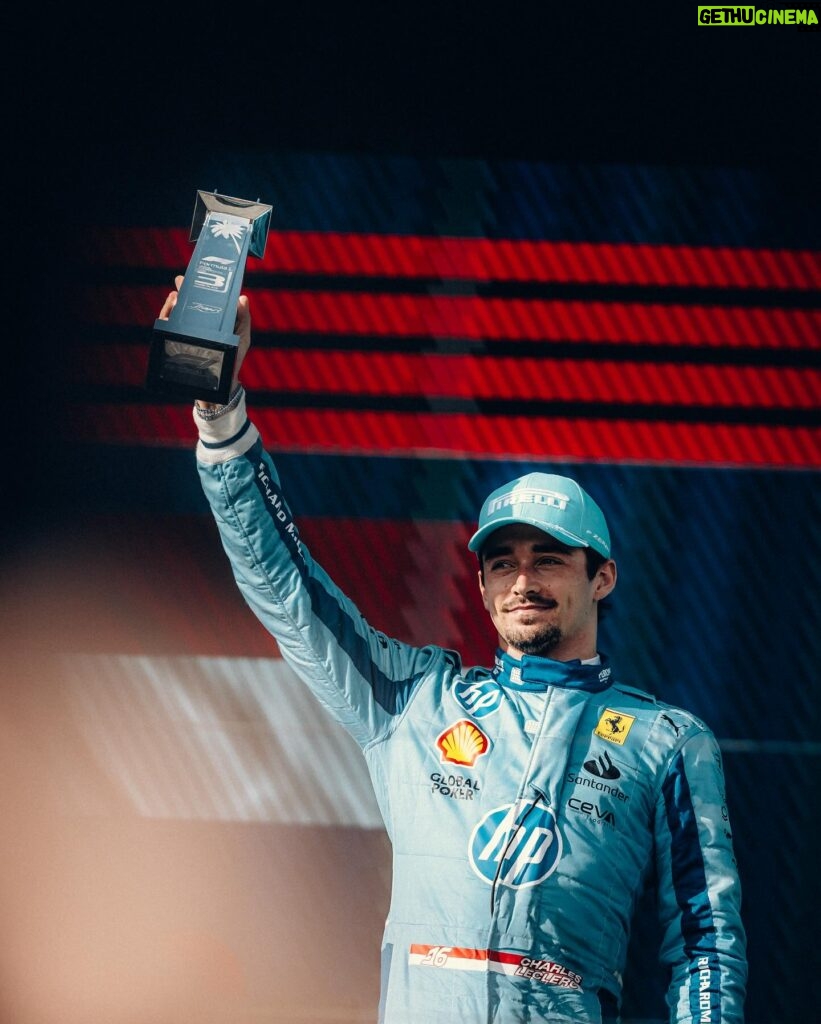 Charles Leclerc Instagram - A little bit of blue and 2 trophies to take back home Miami, thank you 🩵