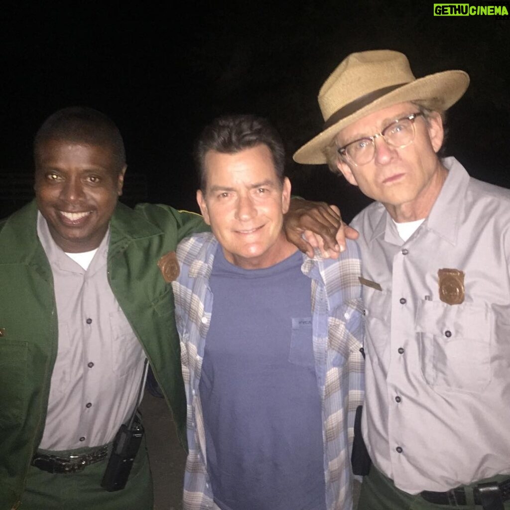 Charlie Sheen Instagram - really grateful to these amazing Park Rangers Stultz and McCoy for showing that Grizzly Bear who was really in charge! Give my pal @tonytodd32 a follow to see what else we have been up to.