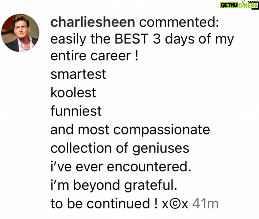 Charlie Sheen Instagram - Big April ahead. Time to show the world what we did. Over 200 people put their all into this, for the good of the team (only one didn’t, which is pretty good). We all had the same goal, to set ourselves on a path to make a show very differently than almost anyone has before. Tremendous risks and sacrifices have been made by many. Now the time has come to see if it pays off. Ramble On… And please check out the official Ramble On podcast for all the details.