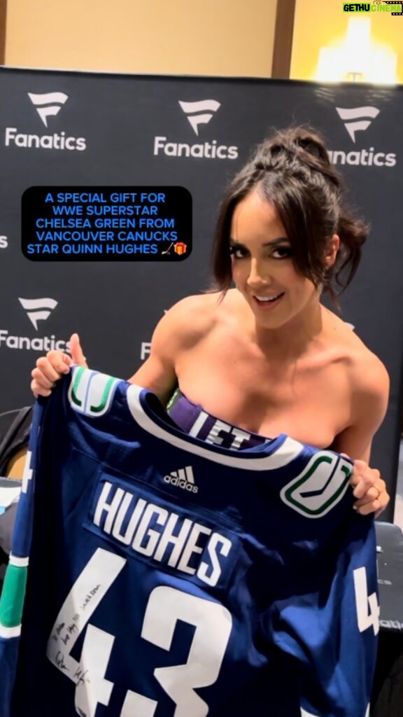 Chelsea Cardona Instagram - The @wwe x @nhl crossover you didn’t know you needed 🤩 @chelseaagreen is now ready to rep #FanaticsExclusive @_quinnhughes and her @canucks during the #StanleyCup playoffs! 🏒