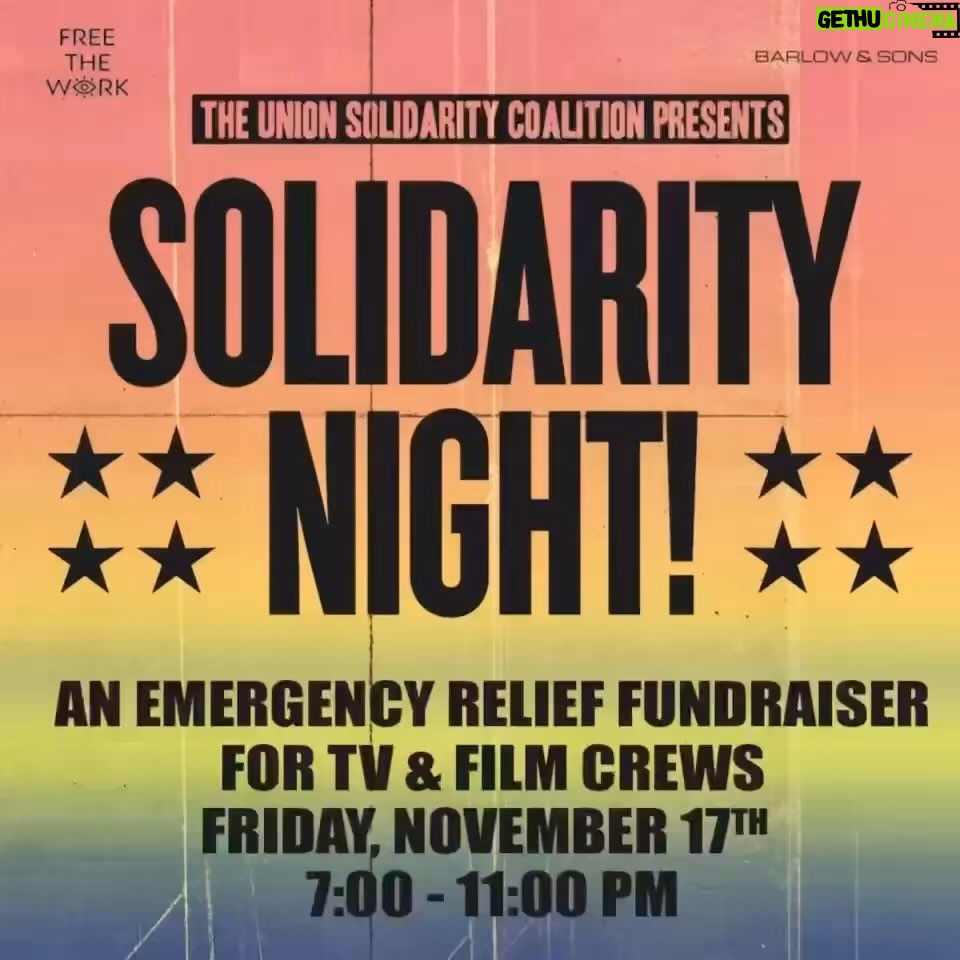 Chloë Sevigny Instagram - JOIN US FOR A NIGHT OF SOLIDARITY Friday 11/17 DANCING, DRINKS, FOOD TRUCKS LIVE PERFORMANCE BY @RAMY YOUSSEF & @ILANA GLAZER HOSTED BY @BENSTILLER & @JEREMYOHARRIS MUSIC BY DJ @DEDELOVELACE Entry, food & drinks FREE for IATSE & TEAMSTERS!  Let’s help our crews as we all celebrate getting back to work. An Emergency Relief Fundraiser for Film & TV Crews benefiting MPTF RSVP for the address and tickets at tuscfundraisernyc.rsvpify.com (https://tuscfundraisernyc.rsvpify.com/?securityToken=jkJ21V5c3KFaS1AM7csKI7Zt7FqnhU4Z)