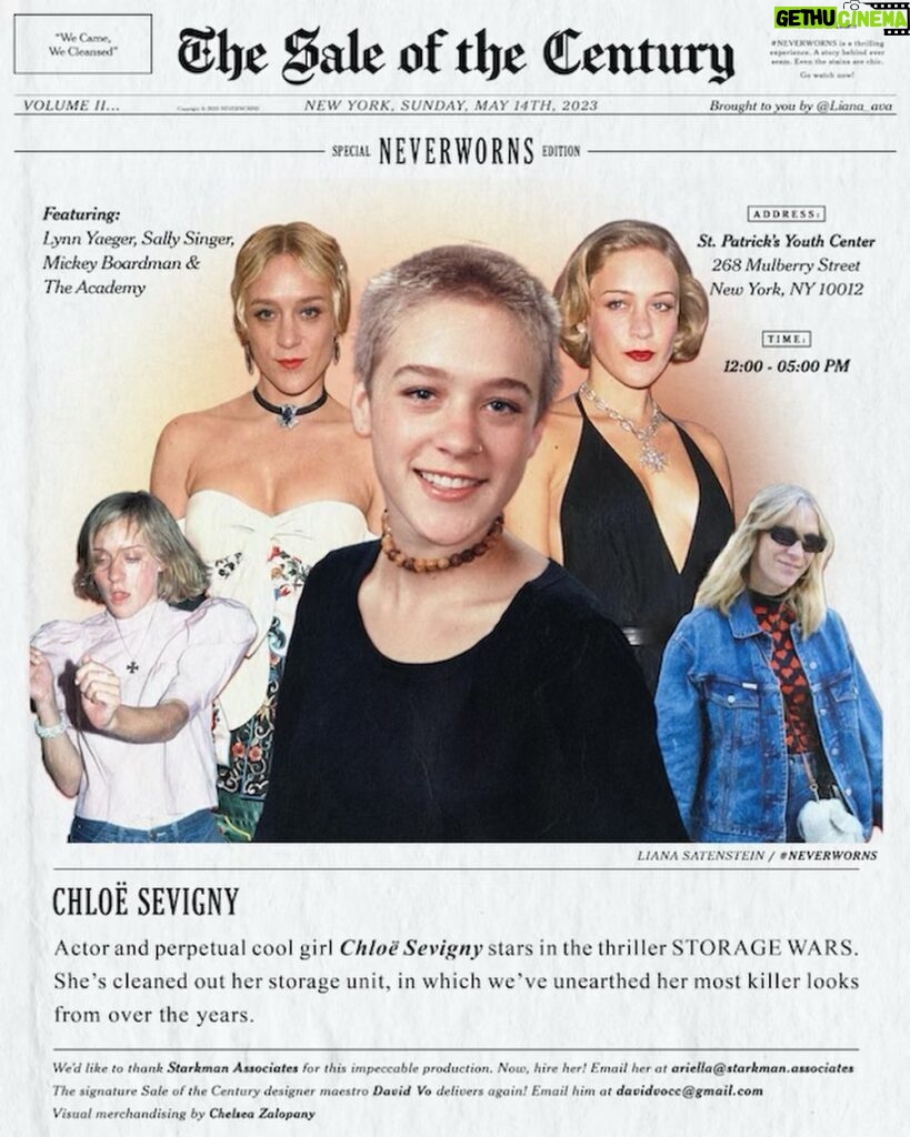 Chloë Sevigny Instagram - The mother of all sales this Sunday May 14th noon to 5pm Location to be announced soon. Blowing out my storage and selling everything from #neverworns to everyday staples, Victorian to indie sleaze, designer & tons of denim. Something for everyone. #saleofthecentury #storagewars with @babylynnieland #sallysinger & @askmrmickey Thank you @liana_ava for helping with this much needed sweep! #mastermind