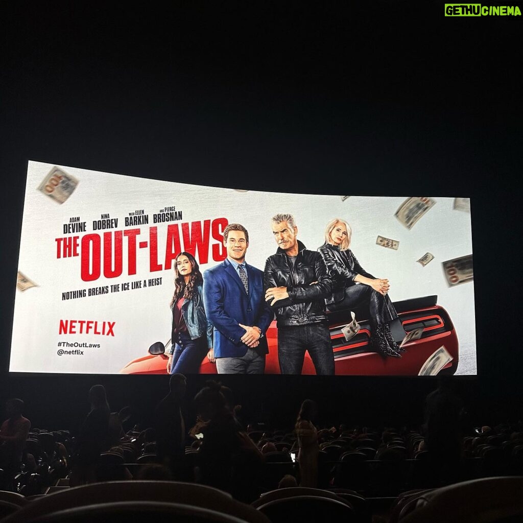 Chloe Bridges Instagram - Some pictures from the Out-laws premiere which is ON NETFLIX TODAY. This is a special one - adam started developing it in 2016, got incredible producing partners in @thatallencovert @adamsandler & happy madison, and then this incredible cast @nina @piercebrosnanofficial @michael_rooker @poornagraphy @comedianlilrel etc.. plus the New York Times said adam was finally funny and I know he’s been looking forward to that. Proud of you @adamdevine #theoutlaws @netflix