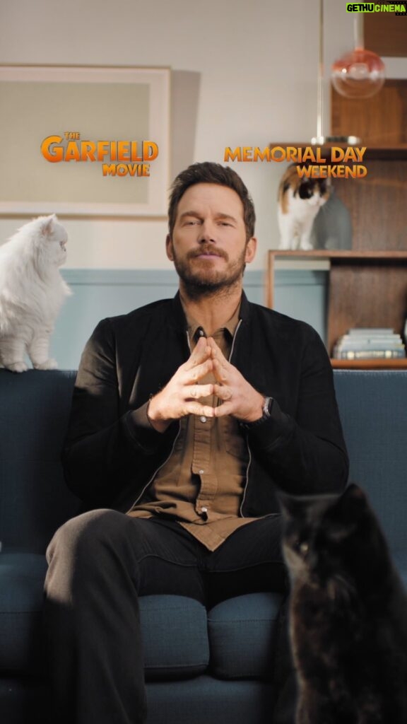 Chris Pratt Instagram - Chris Pratt learns how to become a cat to prepare for #THEGARFIELDMOVIE in this exclusive teaser. In theaters on May 24. Get tickets now: http://bit.ly/GetGarfieldTickets