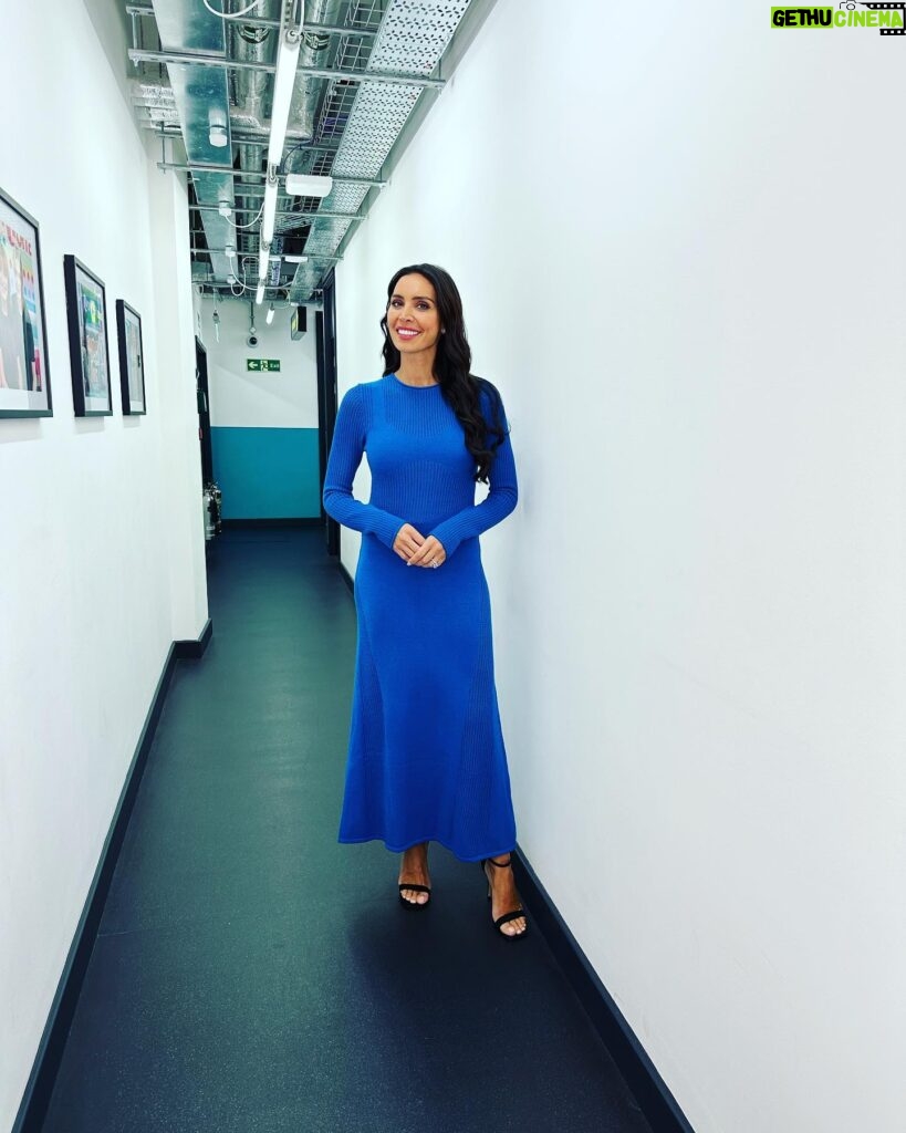 Christine Lampard Instagram - We were back this morning @lorraine after England’s victory yesterday! See you tomorrow again at 9am 💙 dress by @topshop @asos