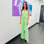 Christine Lampard Instagram – @loosewomen looks courtesy of @mothershoppers 💚💙 dress from @neverfullydressed trouser suit from @nobodyschild 🤗