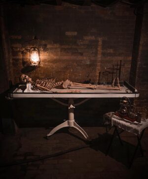 Christine McConnell Instagram - My antique Marsellus Casket arrived just in time for Fall 🍁⚰️🍁

My friends @Michael5952 and his wonderful daughter @Carolannkregel (who are a father/daughter team of Morticians) were able to find this eerie treasure for me ♥️☠️♥️

They were even amazing enough to include a beautifully well worn embalming table, which Ive set up in the basement! 🍂👻🍂