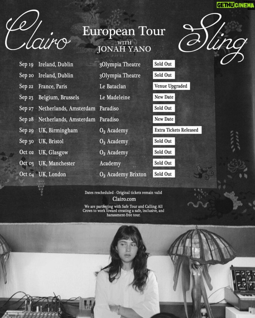 Clairo Instagram - I reeeeally hate to do this- but we have decided to reschedule the upcoming January Europe/UK tour. as much as we want to get back on the road, everybody’s safety is far more important & i hope you understand 🖤 *please hold on to your tickets if you already bought them- they are 100% valid for the rescheduled shows in September-October *refunds are possible by contacting the website where you got your ticket (ticketmaster, ticketweb etc) good news: we’ve upgraded our venue in Paris, added shows in Amsterdam and Brussels, and released more tickets for Birmingham. tickets for the new shows go on sale tomorrow. all updated info is on the website (clairo.com) stay safe and we can’t wait to bring this show to you all next year 🎶