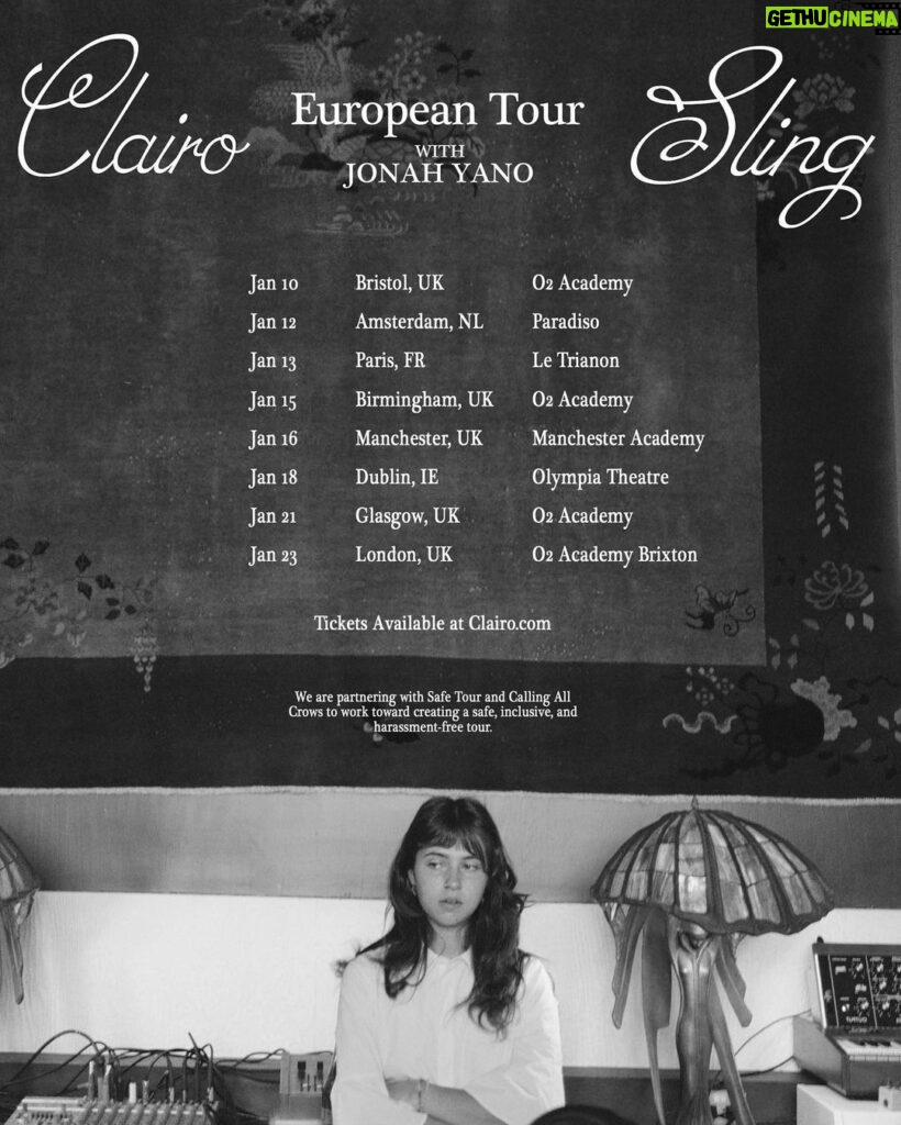 Clairo Instagram - So excited to have @jonah____________ joining us for our Europe tour in January 🦌 Tickets go on sale Friday at 9am local. 🌬 clairo.com