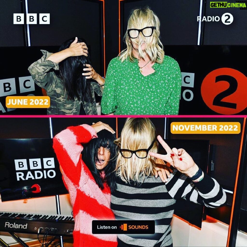 Claudia Winkleman Instagram - Repost from @bbcradio2 • Few months on, same energy 😂 Head to BBC Sounds and listen back to @claudiawinkle on the @zoetheball Breakfast Show!