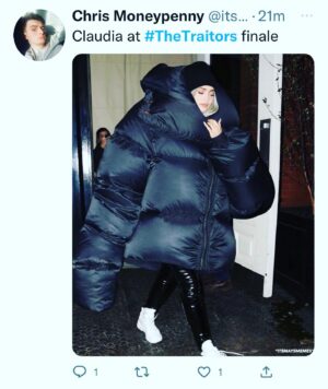 Claudia Winkleman Instagram - Twitter game - very strong. The Traitors final is tonight. All love and thanks to @sineadmckeefry @lucyg_makeup @sarah_taylor_country_life ❤️