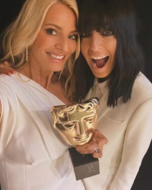 Claudia Winkleman Instagram - WE’RE SO HAPPY. Thank you @bafta for the most amazing night. @tessdaly @sarahjamesface @fitzy_nic @jasongilkison @bbcstudios