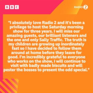 Claudia Winkleman Instagram - We have some news. Claudia Winkleman announced this morning live on Radio 2 that she has decided to step down from her Saturday show (10am-1pm). Claudia will present her last weekly programme on the station in March 2024. Thank you Claudia! 🧡