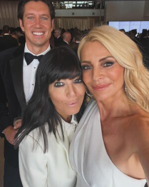 Claudia Winkleman Instagram - WE’RE SO HAPPY. Thank you @bafta for the most amazing night. @tessdaly @sarahjamesface @fitzy_nic @jasongilkison @bbcstudios