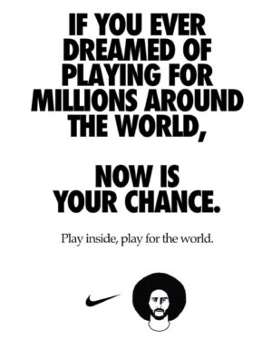 Colin Kaepernick Instagram - Now more than ever, we are one team.
#PlayInside #PlayForTheWorld #StaySafe