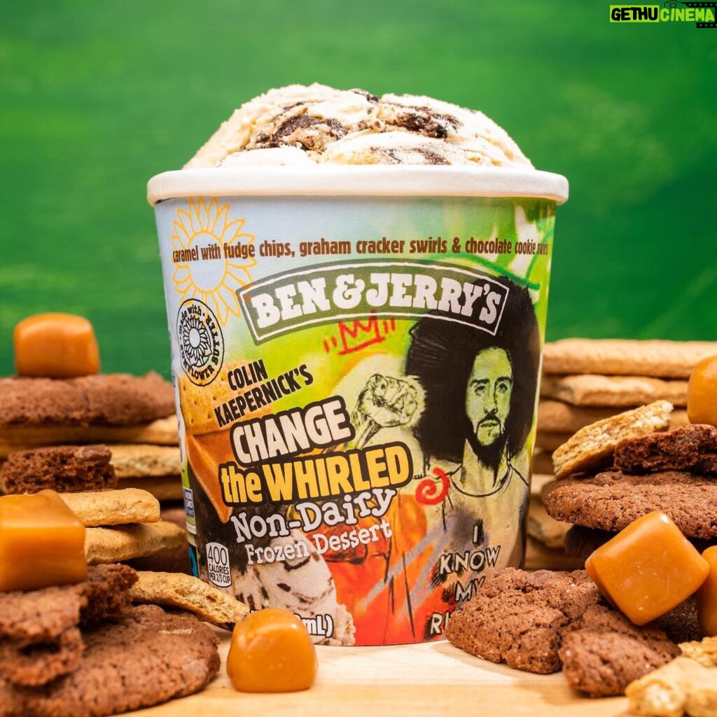 Colin Kaepernick Instagram - I’ve teamed up with @benandjerrys to serve up joy on the journey to justice! Today, we're excited to introduce Change the Whirled, a new non-dairy flavor that hits shelves in early-2021! 100% of my proceeds will go to @yourrightscamp with matching support from Ben & Jerry's.
