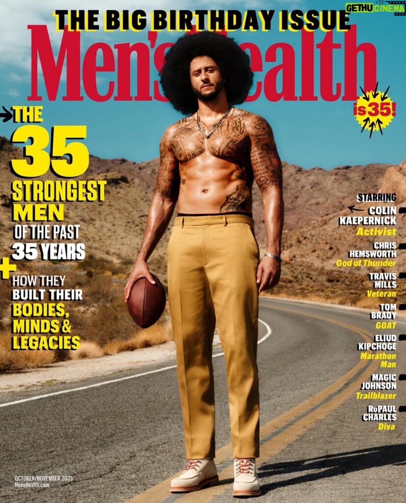 Colin Kaepernick Instagram - Grateful to be a part of @menshealthmag 35 strongest men of the last 35 years! It’s dope to share space with the other incredible men whose strengths show up in different ways! Strong people build strong futures! Let’s get to building! Magazine: @menshealthmag EIC: @richdorment Photographer: @joshuakissi Writer: @mitchsjackson Entertainment Director: @whatisnojan Link in Bio.