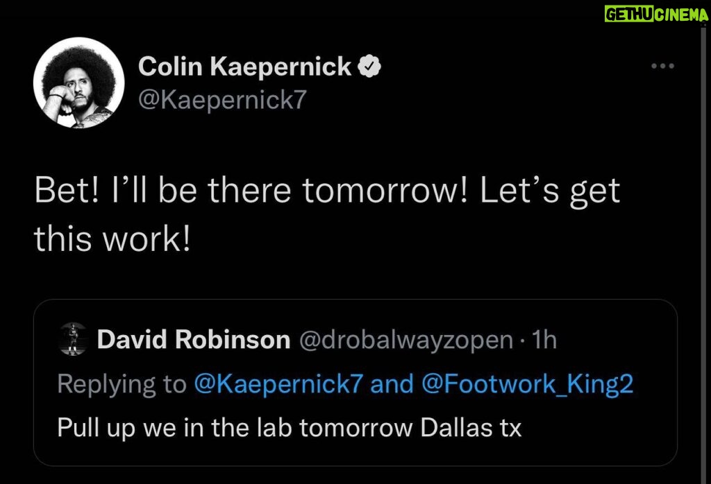 Colin Kaepernick Instagram - Got great work in today in Houston with @footwork_king and the guys. Video will be up tomorrow. Now it’s on to Dallas to get that work in with @d.robalwaysopen and his guys. #WhosWorking