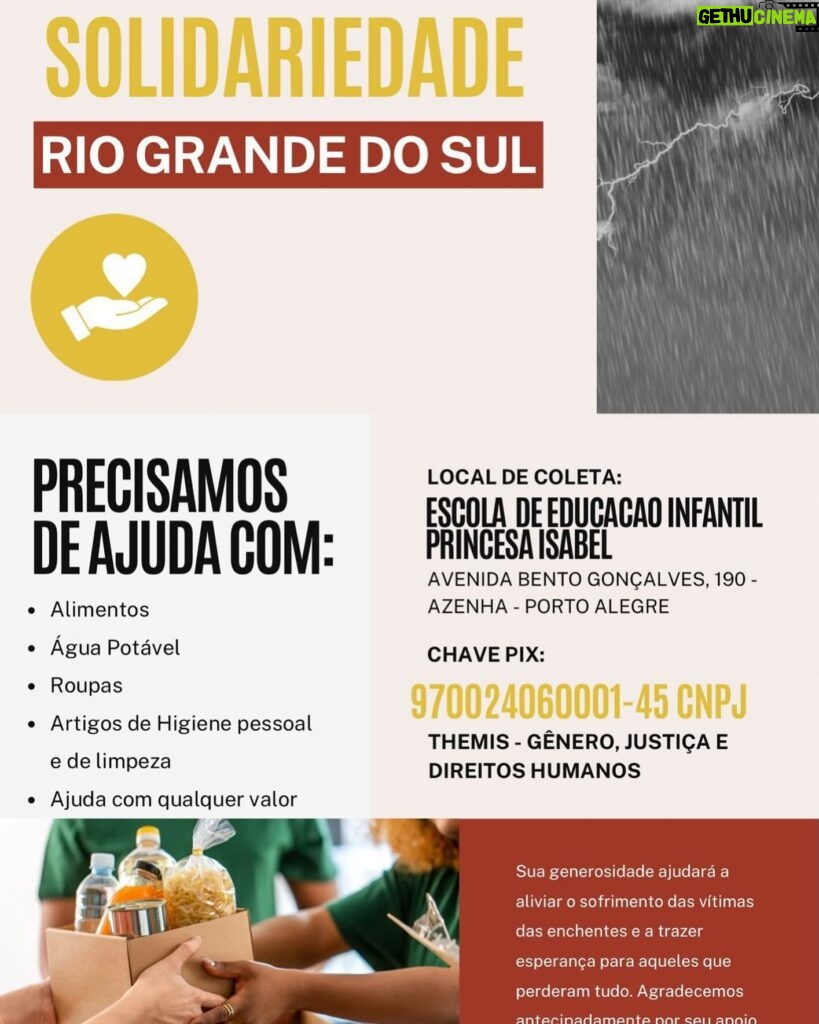 Débora Bloch Instagram - Fiz minha doação a esse grupo de mulheres que trabalham na periferia de Porto Alegre para ajudar as vítimas do Rio Grande do sul. Doe o que puder! @themis.org.br