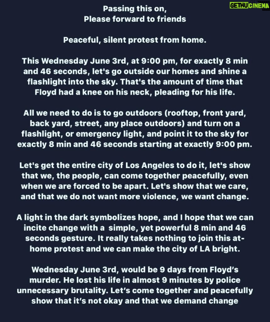 Dakota Fanning Instagram - Will be participating in this tonight. Please join if you, like me, are living with an immuno-compromised person and can’t attend a protest! #sayhisname #sayhername #saytheirnames