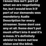 Deborah Ann Woll Instagram – My husband @ejscott1106 is going blind and relies more and more on Audio Description (AD) when at home watching tv and movies or going to movie theaters. He posted this the other day and I wanted to share. ❤️❤️

I know this isn’t  part of what we are negotiating for, but I would love it if part of our demands was mandatory Audio Description for every streamer. Some dont use any at all. Some don’t put much effort into it and it’s a mess. It’s definitely ableist to leave out low vision and the blind.