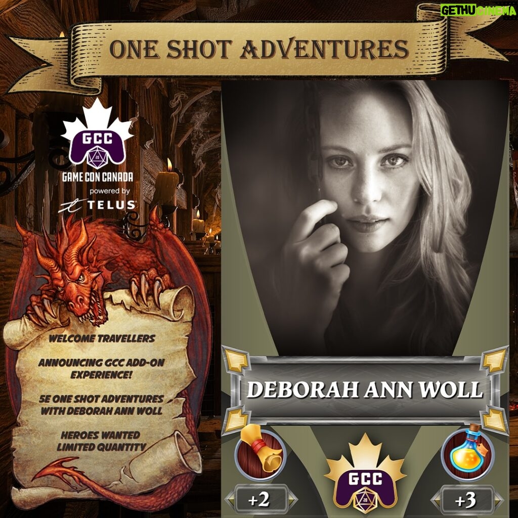 Deborah Ann Woll Instagram - Game Con Canada is thrilled to announce the arrival of celebrity one-shot adventures, led by world-class dungeon masters! Ever dreamt of delving into a thrilling D&D adventure with a celebrity guide? Now’s your chance! But act fast – there’s a limited quantity available. Immerse yourself in the ultimate D&D experience in a private gaming room, and create memories that’ll last a lifetime. Don’t miss out on this unforgettable opportunity! Dungeon Master: @deborahannwoll One-Shot Title: Of Blood & Sand The Deborah Ann Woll GCC Adventure includes a FREE board game from @catalystgamelabs (Approximate Value $60.00) The Deborah Ann Woll GCC Adventure includes a FREE high-quality resin miniature from @creaturecaster’s flagship tabletop skirmish game Judgement: Eternal Champions. (Value $50.00) What the player needs to bring: You’ll need a level 4 fifth edition character, with 1 common magic item, if you like. I’m open to unique builds using 3rd party sources as long as you’re thoughtful about keeping things balanced. You can use a platform like D&D beyond or paper and pencil, and feel free to bring a mini just in case, but I’ll have some on hand as well, should the occasion arise. 🗓️ When: Friday, June 14, 2024 10:15 AM - 1:15 PM 🗓️ When: Saturday, June 15, 2024 10:15 AM - 1:15 PM 🗓️ When: Sunday, June 16, 2024 10:15 AM - 1:15 PM 📍 Where: GCC 2024, @edmontonexpocentre, You will receive the room location after you purchase your adventure. Price: $300.00 GST and fees per ticket. For full details please visit: https://gameconcanada.com/one-shot-adventures/ #GameConCanada #GCC #DeborahAnnWoll #DandD #DungeonMaster #BloodandSand #CatalystGameLabs #CreaturesCaster #Edmonton #edmontonevents #celebdandd #edmontonhappenings #experience #celebrity #YEG