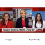 Debra Messing Instagram - What an incredible privilege to share #RegisteraFriendDay with @morningjoe and our favorite friend, @mikabrzezinski. After reading countless studies about the significant impact of friends in voter turnout (a reminder from a friend can make a voter up to 2x more likely to vote), @iamavoter launched Register a Friend Day - because friends don’t let friends skip elections! This has become the organization’s highest day of engagement and we are so excited to launch it again September 19th on #nationalvoterregistrationday! If you haven’t read the very compelling data from Robert Reynolds and Vote Tripling yet, we highly recommend it! Please text FRIENDS to 26797 to make are you are registered to vote, and tag three friends below to remind them to check their registrations! @therealdebramessing @mandanadayani @iamavoter #knowyourvalue #iamavoter