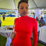 Demetria McKinney Instagram - Attended Polo Classic Fashion Show! Fall colors while attending. I had so much fun 🤗 Jumpsuit by: @mariaharperdesigns Shot by: @cviro4real #sisterlocs #fashion #orange #outfit #fall