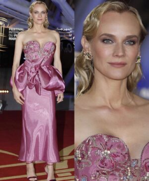 Diane Kruger Instagram - I am so grateful to @armani.prive for somehow fitting this dress on me for closing night of the @marrakechfilmfestival and for @chaumetofficial to letting me wear these exceptional earrings and to @jonathan_huguet for making it all happen. Thank you to @augustinusbader @hairpalacio ❤️