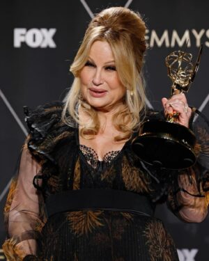Dita Von Teese Instagram - Delighted to see @jennifercoolidge wearing @ditavonteeselingerie peeking out of her gown as she accepts her #Emmy award! 
This style is called Julie’s Roses, named for another glamorous friend, @julienewmarofficial.  It comes in a multitude of colors, and up to size 44G. 
It’s in store now at ditavonteeselingerie.com and fine lingerie retailers around the world.