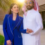Elham Ali Instagram - الرُّوح التي فيها شيءٌ من روحِك تعرفُ كيفَ تخاطبكَ بِلا كلمات💙 @kld_sqr Styled by @ziadalsaleh Suit from @liliblancofficial Diamond 💎 @damasjewellery Assistant @hana_m_abdullah Photographer @mohannad_am Thanks to @abdulrahmanamjad #الهام_علي #خالد_صقر #تشيلو #cello