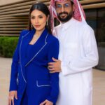 Elham Ali Instagram - الرُّوح التي فيها شيءٌ من روحِك تعرفُ كيفَ تخاطبكَ بِلا كلمات💙 @kld_sqr Styled by @ziadalsaleh Suit from @liliblancofficial Diamond 💎 @damasjewellery Assistant @hana_m_abdullah Photographer @mohannad_am Thanks to @abdulrahmanamjad #الهام_علي #خالد_صقر #تشيلو #cello