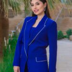 Elham Ali Instagram - الرُّوح التي فيها شيءٌ من روحِك تعرفُ كيفَ تخاطبكَ بِلا كلمات💙 @kld_sqr Styled by @ziadalsaleh Suit from @liliblancofficial Diamond 💎 @damasjewellery Assistant @hana_m_abdullah Photographer @mohannad_am Thanks to @abdulrahmanamjad #الهام_علي #خالد_صقر #تشيلو #cello