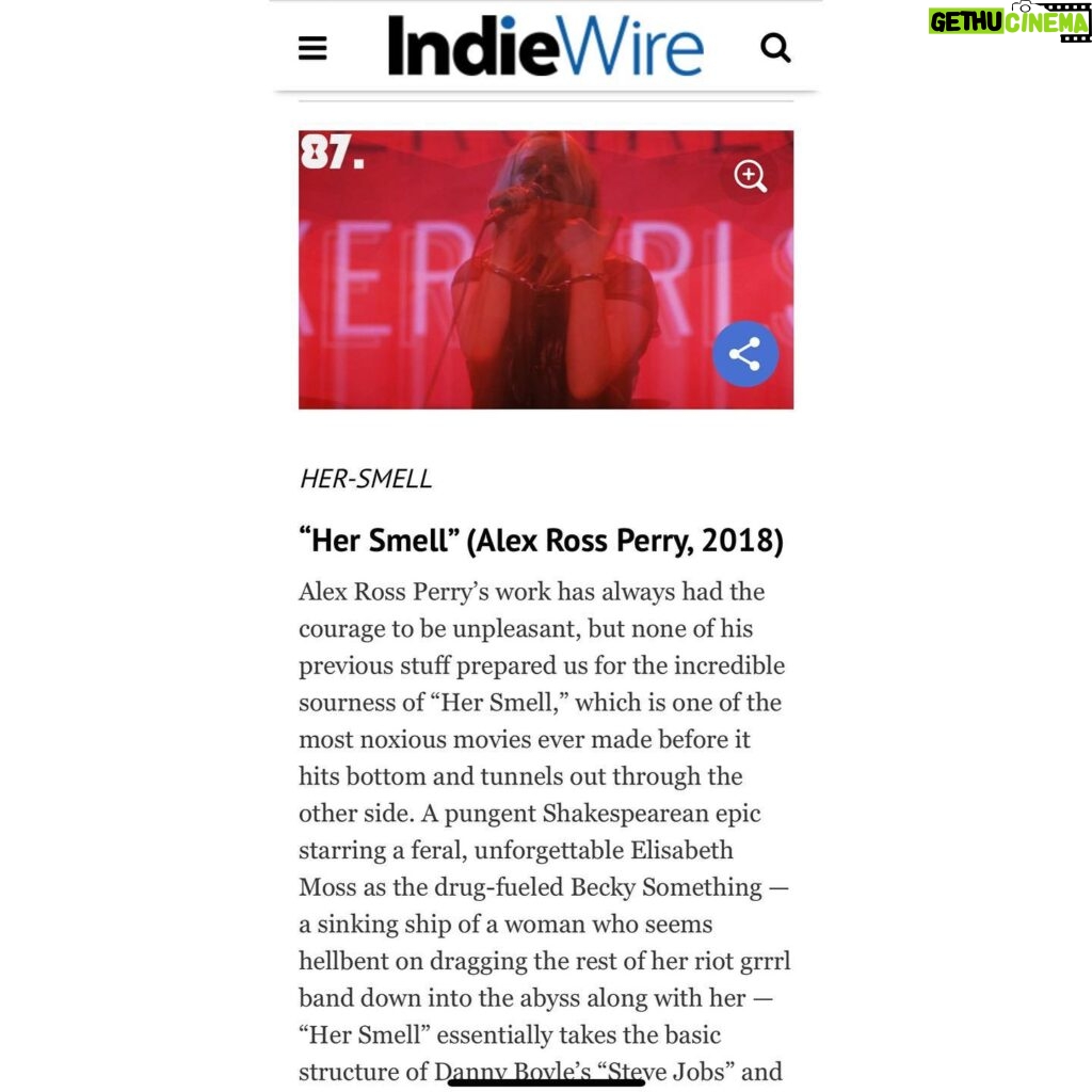 Elisabeth Moss Instagram - Wow thank you @indiewire for recognizing @hersmellmovie as one of your Top 100 Films of the Decade. This is such an incredible honor. 😜 @alexrossperry @gayle.rankin #hersmell ( if you see this and were on the crew but aren’t tagged it’s because I couldn’t find you so show yourself below please. Takes a lot of people to make a movie and they are all essential❤️)