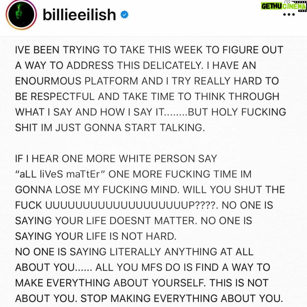 Eliza Dushku Instagram - Repost @billieeilish This. #BlackLivesMatter ✊