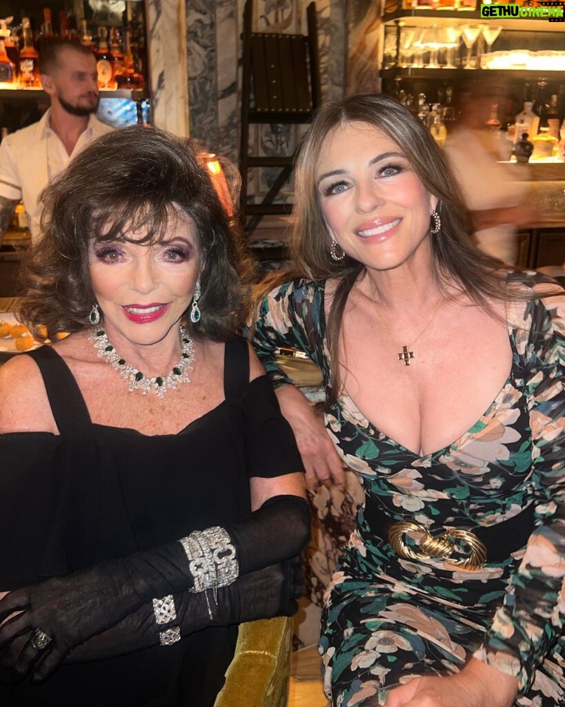 Elizabeth Hurley Instagram - Three cheers for the divine @joancollinsdbe 💗💗💗 So excited to read her memoirs Behind the Shoulder Pads 💗💗💗💗