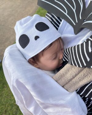 Emilie de Ravin Instagram - Halloween happenings 🎃

Happy Halloween!!!! 
And Alices’s first! Sweet little ghost doggy Zero 🥰🫶🏼✨🕷️👻💀