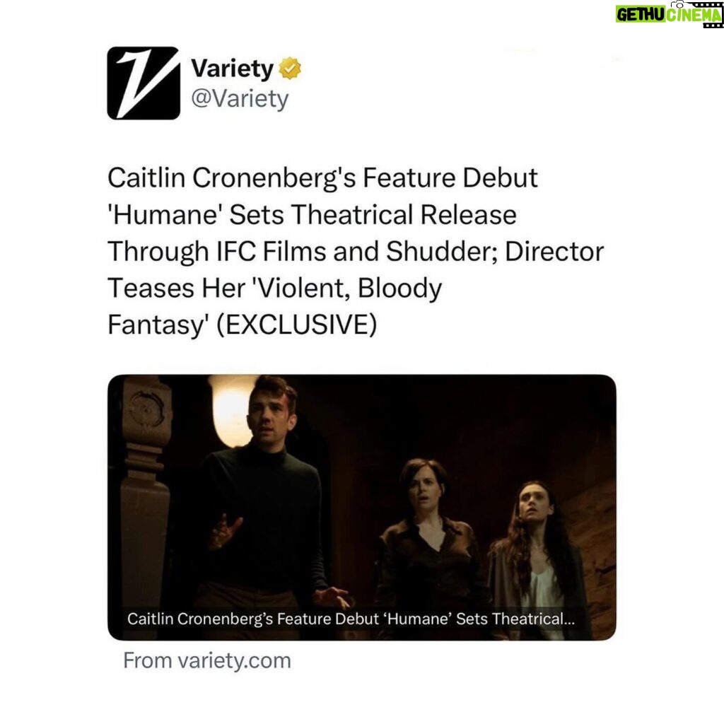 Emily Hampshire Instagram - I feel like 2024 is starting off BLOODY good for me & horror movies🩸🔪🍿👻 #repost @caitcronenberg ・・・ It’s all happening! Thank you @variety! HUMANE is coming out April 26th! Link in bio for the whole article! @jonathanadamsaundersbaruchel @emilyhampshire @alannabale @sirena.gulamgaus @petergallagher @enricocolantoni_really @ifcfilms @elevation_pics #humanemovie