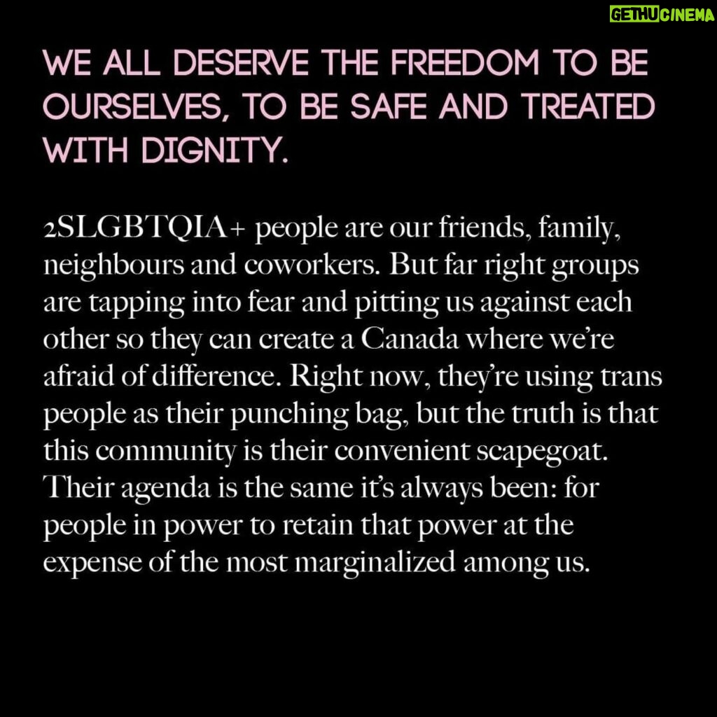 Emily Hampshire Instagram - Today on #TransgenderDayofVisibility, the @teganandsarafoundation announces an Open Letter: Artists Against Anti-Trans Legislation in Canada. For those outside of Canada, the country is often seen as a human rights haven. However, the reality is that Canada is not immune to the global attack on the trans community and their access to inclusive spaces, healthcare and freedoms.   More than 400 artists living in or hailing from Canada signed this letter to draw attention to the concerning rise of anti-trans legislation in the country, including proposed bans on inclusive healthcare for trans youth in Alberta, and infringement on the freedoms of gender-diverse youth to use their chosen names and pronouns at school without parental consent in New Brunswick and Saskatchewan.   The anti-trans policies taking root in Canada go beyond discrimination - they present a clear risk to the mental and physical well-being of trans individuals throughout the country. The undersigned artists stand against these alarming and destructive policies, and call on our communities and local and national policymakers to put a stop to this concerning surge in anti-trans policy.   Read the full letter and view all signatures at teganandsarafoundation.org/open-letter or the link in our bio.