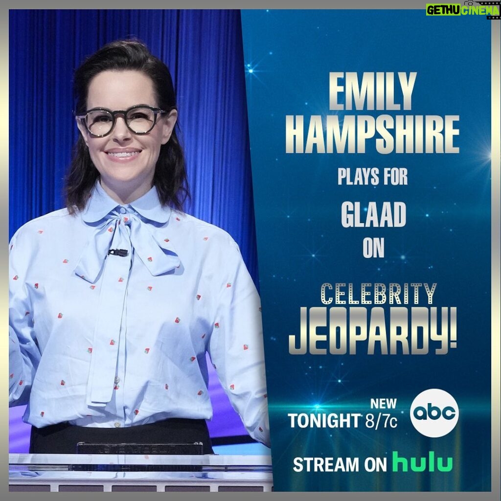 Emily Hampshire Instagram - How it started ➡️ how it’s going. ‌ I will be competing TONIGHT to raise money for @glaad during #CelebrityJeopardy! @markduplass and @utktheinc are my competition and NEITHER of them practiced their buzzer technique, so…😬 ‌ Tune in tonight at 8/7c on ABC to see who’s gonna get up to 1Million💰for their charity. ‌ #celebrityjeopardy