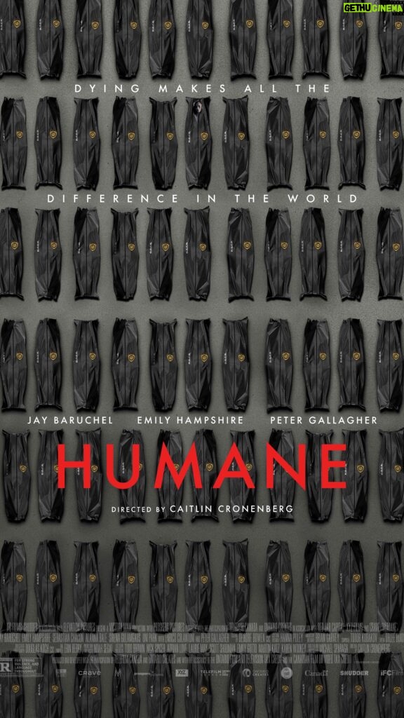 Emily Hampshire Instagram - First 👀 at @caitcronenberg ‘s bloody and pitch-dark satire HUMANE, starring #jaybaruchel #emilyhampshire and #petergallagher In theaters April 26!