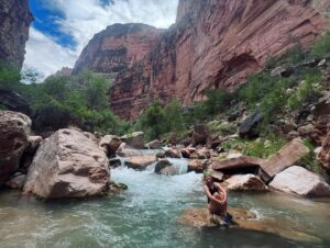 Emily Osment Instagram - In Sept 2023, I had the privilege of joining 23 complete strangers to travel 282 miles of the Colorado River through the Grand Canyon. We were an impressive group of environmentalists, humanitarians, artists and indigenous leaders from land based cultures and then me! (your local friendly neighborhood class clown) Endless and massive thanks to @tilliewaltonofficial and @nash2o for organizing our wild bunch all of whom walked away best friends and bursting with new goals/ideas of how to work together across our different sectors of knowledge. It’s impossible to truly comprehend this trip, to relay it to my friends and family or to fully encompass how filled up I feel after being so deeply connected to nature off grid in the most remote part of the US for 8 days. I can’t imagine a world without this natural wonder that brings life to so many and whose existence is constantly threatened. The Colorado River supports 40 million people, 30 tribal nations, 7 U.S. states and Mexico, and a $1.4 trillion annual economy. We must rethink how we use and manage this critical waterway. @AmericanRivers is an excellent resource for this work. Everyone should have the opportunity to visit this sacred place, I feel forever changed. Buckle in for many more posts about this adventure… Huge specific thank you to my very supportive fiancé who said “8 days no contact backpacking down a river with two dozen strangers? you should absolutely do that, yes.” thank you for letting me stay wild. and @dr.nate.dogg who submitted my name with love and let the rest unfold for itself. #8DaysOfWow #InfiniteWow #TilliesRiverTrip https://wildriverswithtillie.org/ https://www.grandcanyontrust.org/take-action https://savetheconfluence.com/