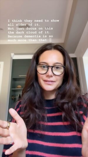 Emma Heming Instagram - Part 2:  Care partners are already having a tough go in the support department. These headlines that paint this constant doom and gloom picture of dementia are harmful to them as they try to build their support unit around them. Or could sway a person who is wanting to help, the other way. I just ask you to consider reframing this negative narrative around dementia. That would be so kind and generous to the next care partner and their loved one 💞

#caregiversupport #dementiaawareness #reframedementia