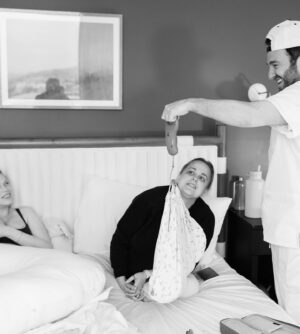 Erin Foster Instagram - If you choose to do a home birth you have to be really clear on why you want to do it, so that when the time comes when you’re begging to be taken to the hospital someone reminds you. My reason was that we did over 20 failed rounds of IVF and at some point in the process I just went numb. I stopped feeling the highs (there weren’t any) or the lows (there were too many). I stopped reacting after bad news or letting anyone talk to me about it. So when I was finally going to become a mom, I didn’t want to disconnect with medication. I wanted to feel her and have her feel me, and be filled with all the love hormones that would help me forget the pain I was in. It was THE hardest thing I’ve ever done, no contest. I had a plan to deliver in water surrounded by fresh flowers, but I unexpectedly hated the bath and tried to escape at one point and just crawled on the floor like an animal. Simon couldn’t make eye contact with me. But I was never scared. I never felt like I wasn’t safe at home, and that’s because of the unbelievable team around me and how much they prepared me for each moment. They created a perfect environment and from the moment I met them all, they empowered me. They refused to let me think that at 41 I couldn’t have the birth I wanted. After Noa was born they all banned together to make sure I was breast feeding properly, helped me choose a pediatrician, connected us to people to help with her tongue tie, and continue to be a flow of resources and support. We feel so lucky and grateful. No matter how hard the journey is, once you get to where you were aiming for, none of it matters. Also, I really regret asking moms why they don’t just sleep when the baby sleeps. I’m sorry for my ignorance ❤️