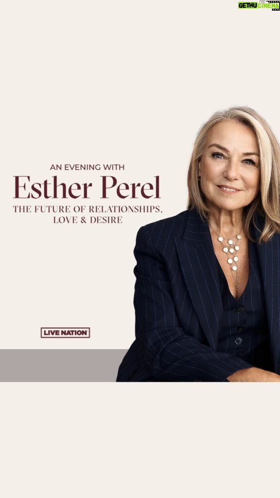 Esther Perel Instagram - In the past two years, I’ve traveled to Australia, New Zealand, and London, where I’ve had the privilege of taking the stage in front of many of you. Together, we delved into the future of relationships — how we connect, desire, and even how we love. What began as a siloed exploration inside the four walls of my therapy office has evolved into a truly interactive experience, a collaboration with both my audience and community. To mark a new chapter in our collective exploration of the dynamics that shape and define our relationships, I’m excited to announce that for the very first time, I’m bringing my immersive speaking tour, “An Evening with Esther Perel” to the U.S.! Tickets go on sale to the public on Friday, 1/26, at 12pm ET. However, for a limited time, my followers can unlock early access through my exclusive artist presale, starting NOW. Use code ESTHER2024 at the link in my bio.