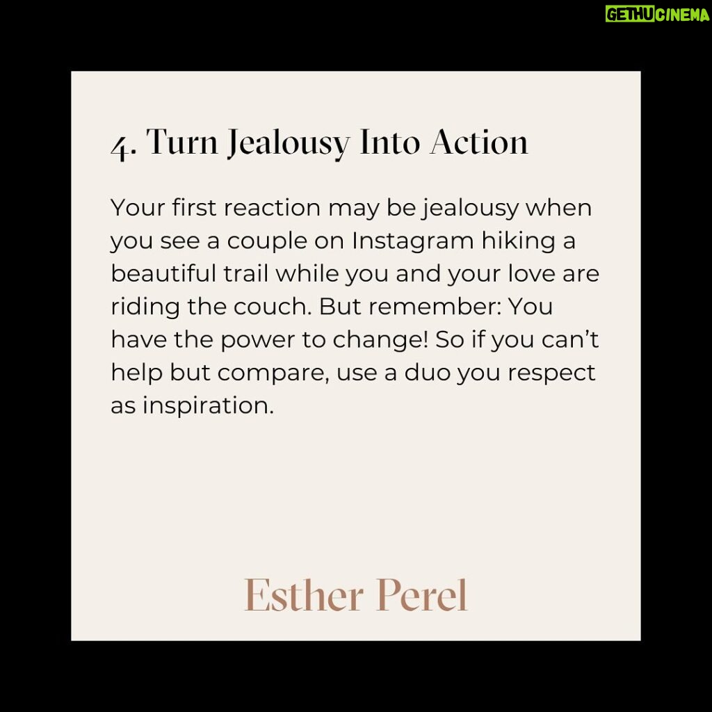 Esther Perel Instagram - After Valentine’s Day, it’s tempting to compare our relationships to everyone else’s, but love is not one-size-fits-all. Celebrate your unique journey, regardless of how it measures up to others. Swipe for five methods on how to put the blinders up and focus in on you and your partner. For the full @cosmopolitan article, visit the link in my bio.