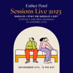 Esther Perel Instagram - Announcing the return of Sessions Live—my annual online conference curated exclusively for therapists, coaches, and mental health professionals. This year, we’re focusing on the most universal experiences in relationships of all kinds, and that is CONFLICT, a topic that comes through my therapy office daily. On Saturday November 4th at 12pm EST, we will explore these interpersonal frictions as we dive deep into the heart of a real couples therapy session and explore a thought-provoking case study that delves into the essence of conflict. Get ready for an intimate look into my world—both as a therapist and as a supervisor. The dynamic exchanges will ignite your passion and empower you to explore innovative perspectives and interventions that you can incorporate into your own practice. Secure your spot today with an exclusive discounted rate on all early bird tickets until October 5th. I look forward to having you join me in this immersive journey into the heart of modern therapy.