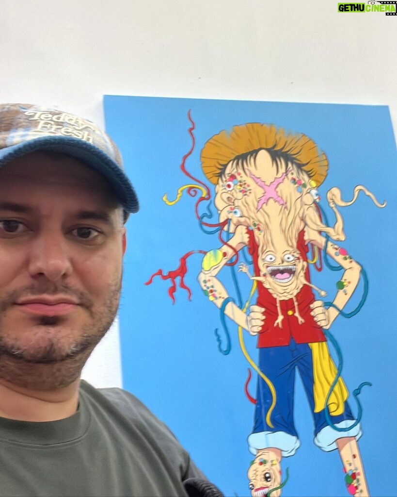 Ethan Klein Instagram - We are now the proud owners of this @alexpardee original and I am officially a one piece Stan - we also got this Stewie Griffin. Come check out his public showing tomorrow (Oct 28 from 5:00-10:00 pm) and admire my no longer luffy painting 😤😤