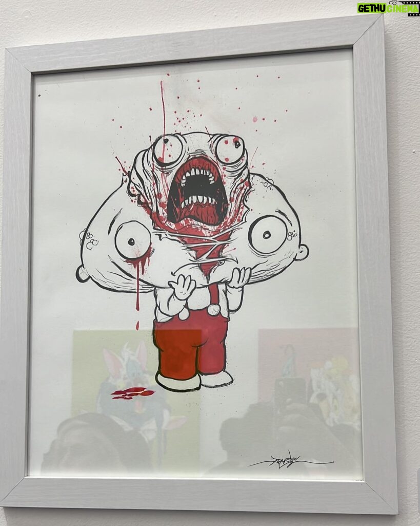 Ethan Klein Instagram - We are now the proud owners of this @alexpardee original and I am officially a one piece Stan - we also got this Stewie Griffin. Come check out his public showing tomorrow (Oct 28 from 5:00-10:00 pm) and admire my no longer luffy painting 😤😤