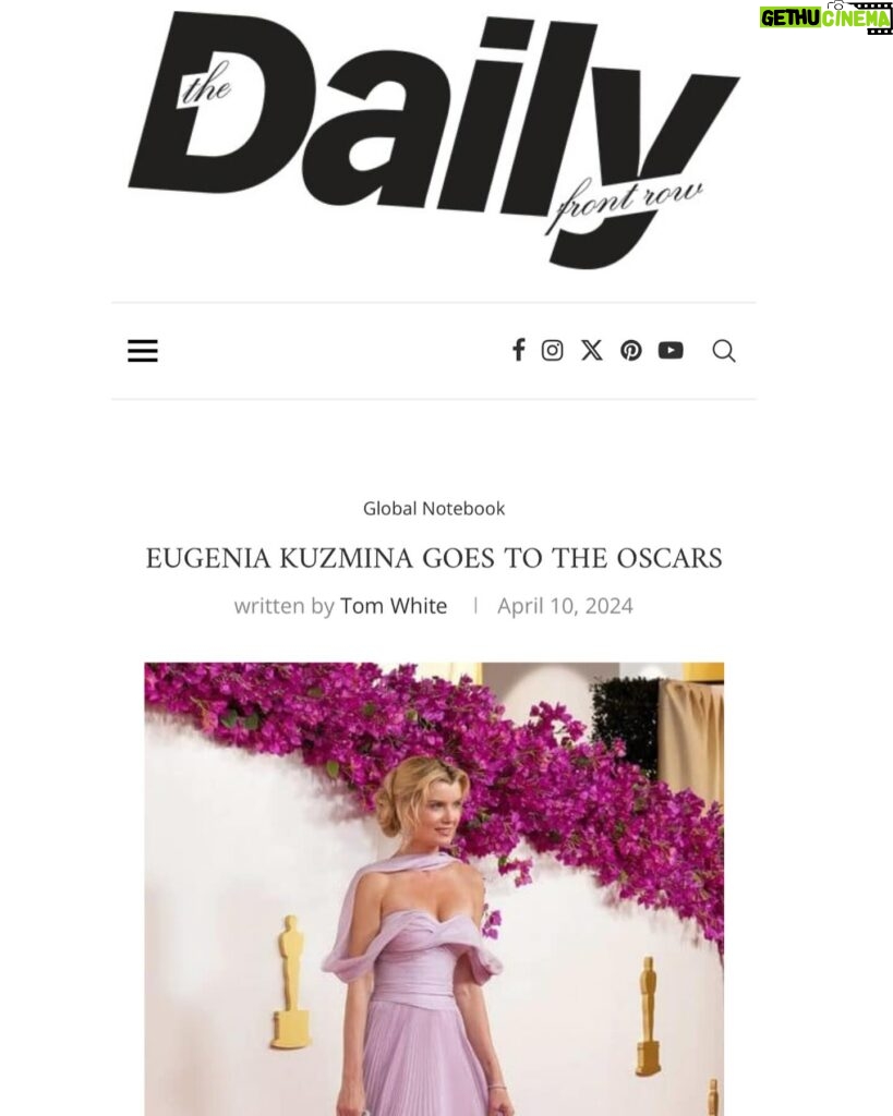 Eugenia Kuzmina Instagram - Thank you @dailyfrontrow for mentioning amazing work of artists who created this @theacademy look , @vetahorwitz @vetastyledme make up hair @misssabrinadubois 💜🌸🎬 …. Thank you @innadesilva1 , ❤️ @lethanhhoa_official Shoes @camillagabrieli Earrings @carolinesvedbom clutch @brendacooperstyle bracelet @margaretrowe and @kygomusic great remix for this song too and @iamparsonjames #mosthonest #brilliant artist ever , greatful to met you 💜❤️